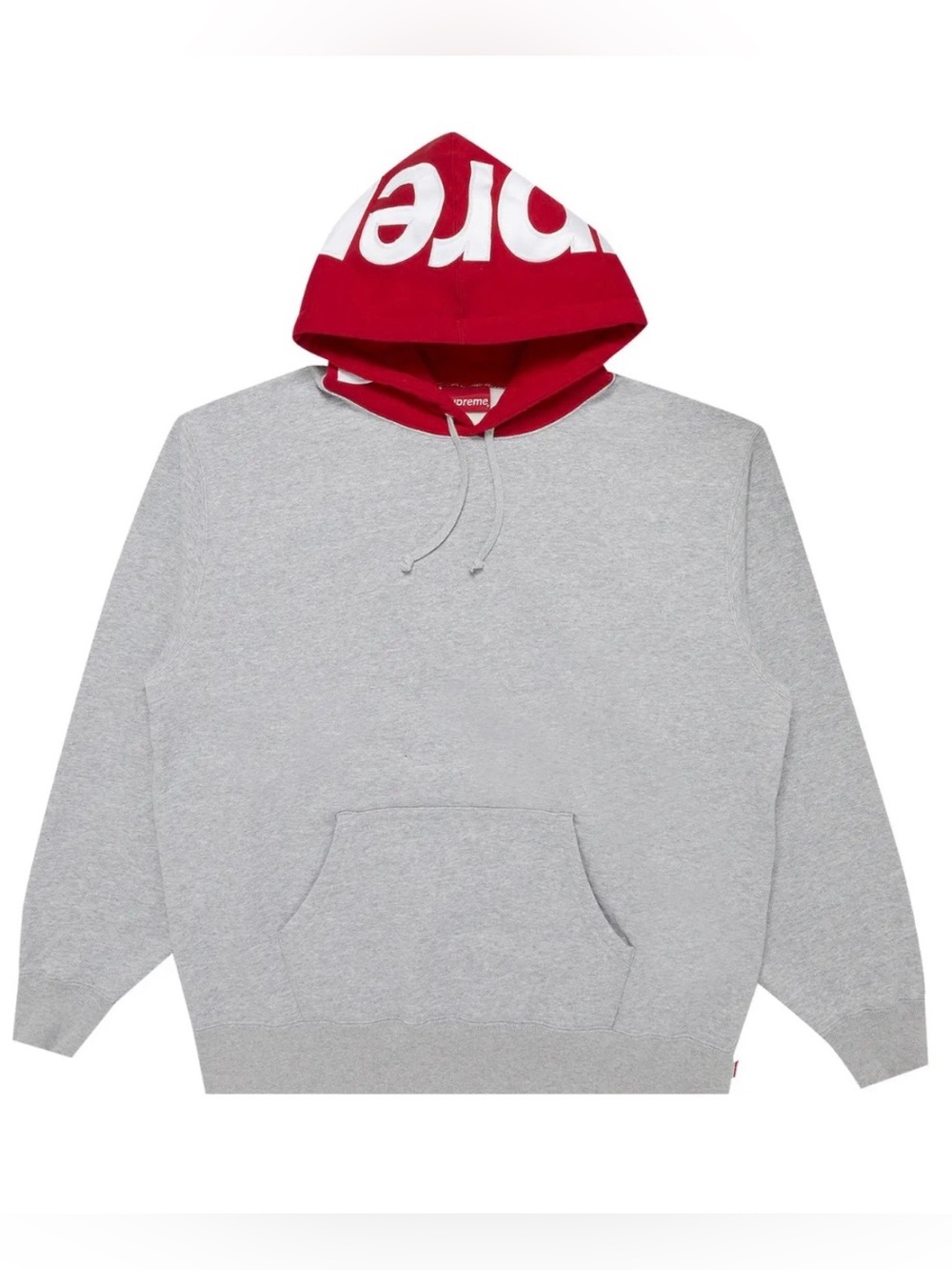 Supreme Contrast Grey with Red Logo Hooded Sweatshirt